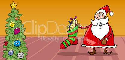 Santa and christmas sock cartoon card