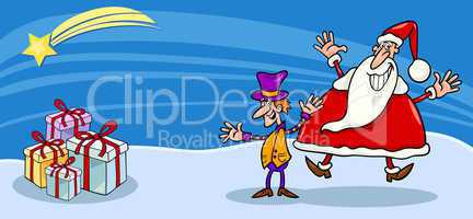 Santa and cristmas elf cartoon card