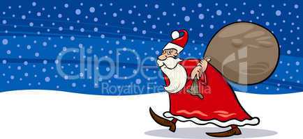Santa Claus with sack cartoon card