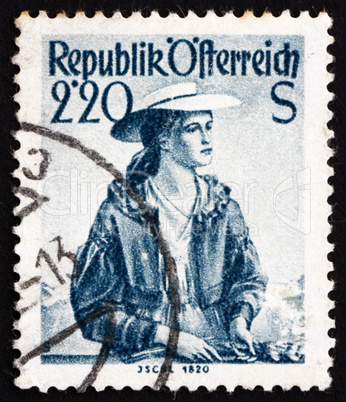 Postage stamp Austria 1952 Woman from Ischl, 1820