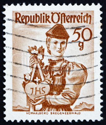 Postage stamp Austria 1949 Woman from Vorarlberg, Bregenzer Fore