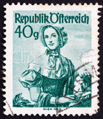 Postage stamp Austria 1949 Woman from Vienna, 1840