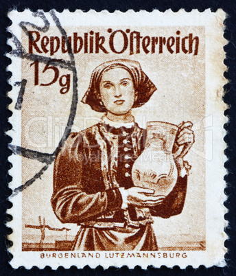 Postage stamp Austria 1948 Woman from Burgenland, Lutzmannsburg