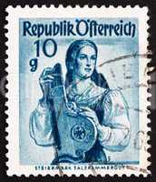 Postage stamp Austria 1948 Woman from Styria, Salzkammergut