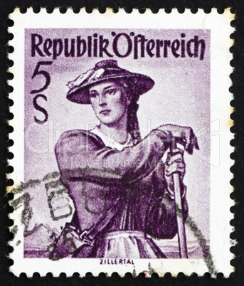 Postage stamp Austria 1948 Woman from Ziller Valley