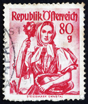 Postage stamp Austria 1949 Woman from Styria, Enns Valley