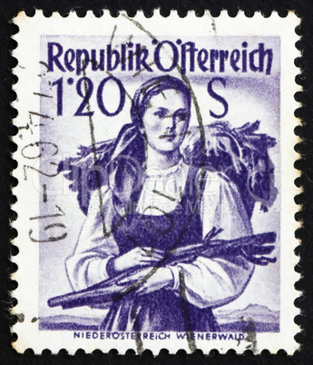 Postage stamp Austria 1949 Woman from Lower Austria, Vienna Wood