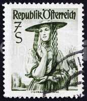 Postage stamp Austria 1952 Woman from Steiermark, Sulm Valley