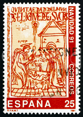 Postage stamp Spain 1991 The Nativity, Illustration from the Boo