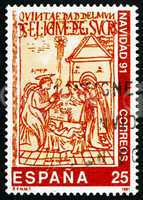 Postage stamp Spain 1991 The Nativity, Illustration from the Boo
