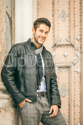 young man black leather