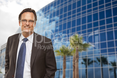 Handsome Businessman Smiling in Front of Building