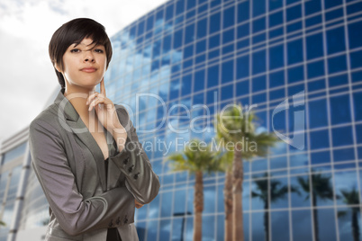 Mixed Race Young Adult in Front of Building