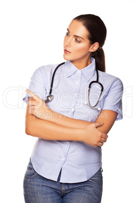 Attractive brunette doctor with stethoscope