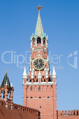 Kremlin tower with clock in Moscow