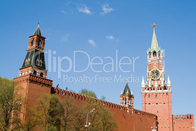 Kremlin wall with a clock in Moscow