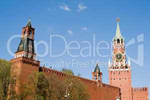 Kremlin wall with a clock in Moscow
