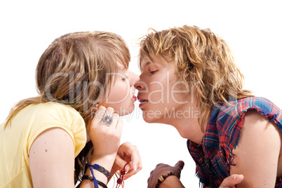 Portrait of kissing young beauty couple 2