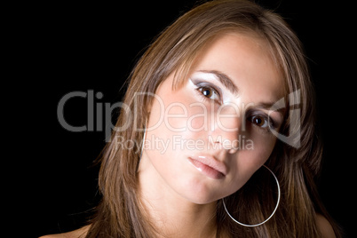 Portrait of the young woman. Isolated on black background