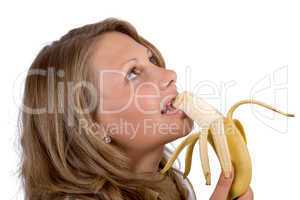 Portrait of the young woman with a banana. Isolated