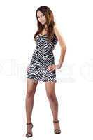 young sexy beauty woman in a striped dress. Isolated 3