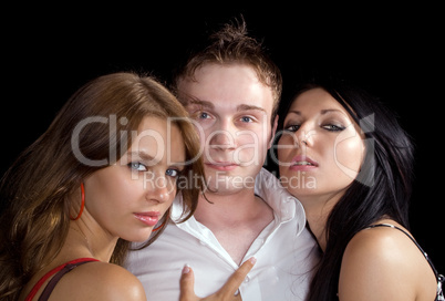 portrait of the young man and two young women. Isolated 2