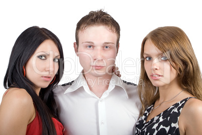 young man and two beauty young women