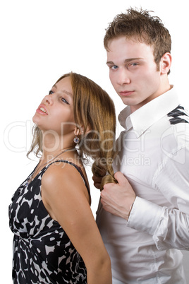 Young couple conflict. Isolated on white background