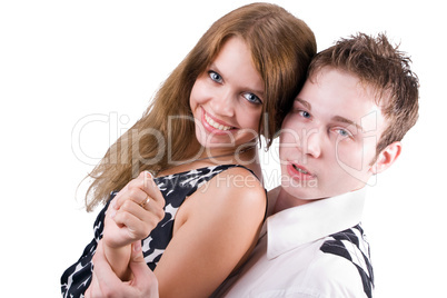 Smiling beauty young couple. Isolated on white