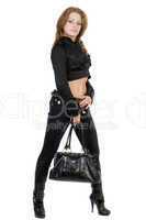 The young beauty woman with a bag. Isolated