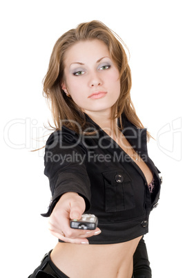 The beauty young woman with remote control