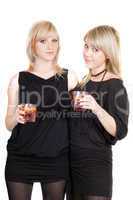 Two young beauty blonde with cocktails. Isolated