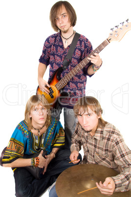 Musical band: the guitarist and two drummers