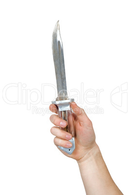 Knife in a hand. Isolated on white
