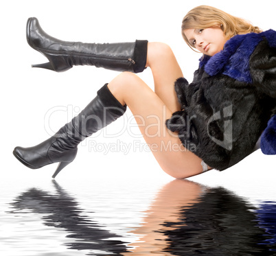 The young woman in a fur coat and boots