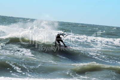 Silhouette of kite surfer