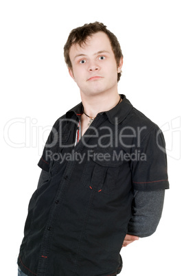 Portrait of the bizarre young man. Isolated on white