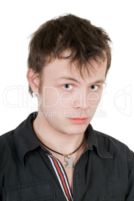 Portrait of the offended young man. Isolated