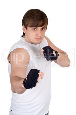Portrait of the fighter. Isolated on white background
