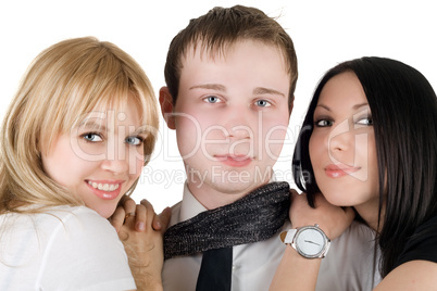 Portrait of the young man and two young women