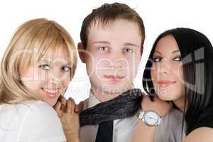 Portrait of the young man and two young women