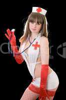 Young sexy nurse with a stethoscope. Isolated