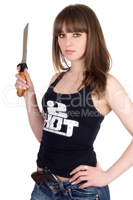 Pretty girl with a pistol and knife