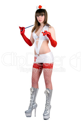 Pretty sexy nurse with a stethoscope. Isolated