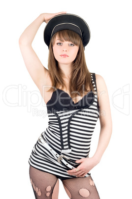 Portrait of the sexy sailor. Isolated on white