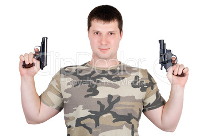 Young man with a two pistol. Isolated