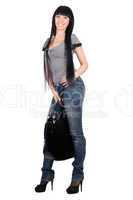 Sexy smiling girl with a handbag. Isolated