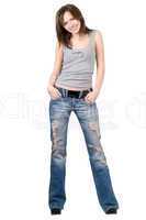 Beautiful young woman in a blue jeans. Isolated