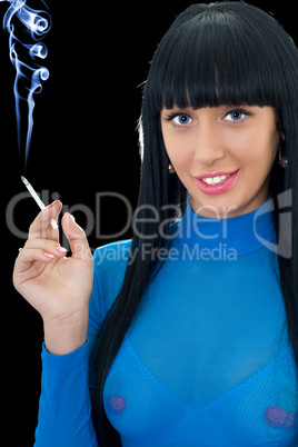 Portrait of the smiling woman with a cigarette