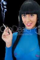 Portrait of the smiling woman with a cigarette